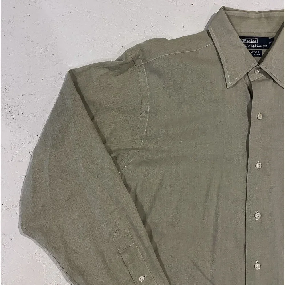 Polo Ralph Lauren Button Up‎ Warwick Shirt Mens 16 34/35 Green Striped Preppy